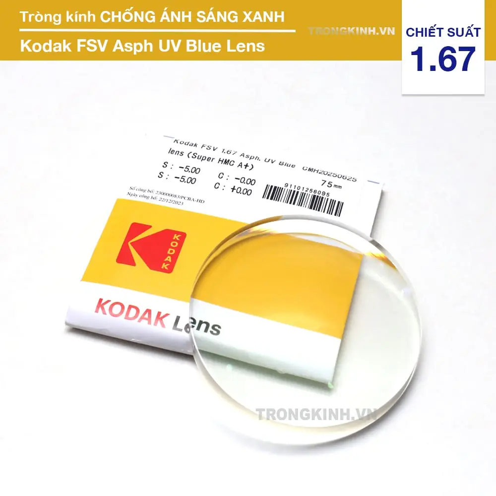 Tròng Kính Của Mỹ Chống Ánh Sáng Xanh Kodak UVBlue Lens 1.67