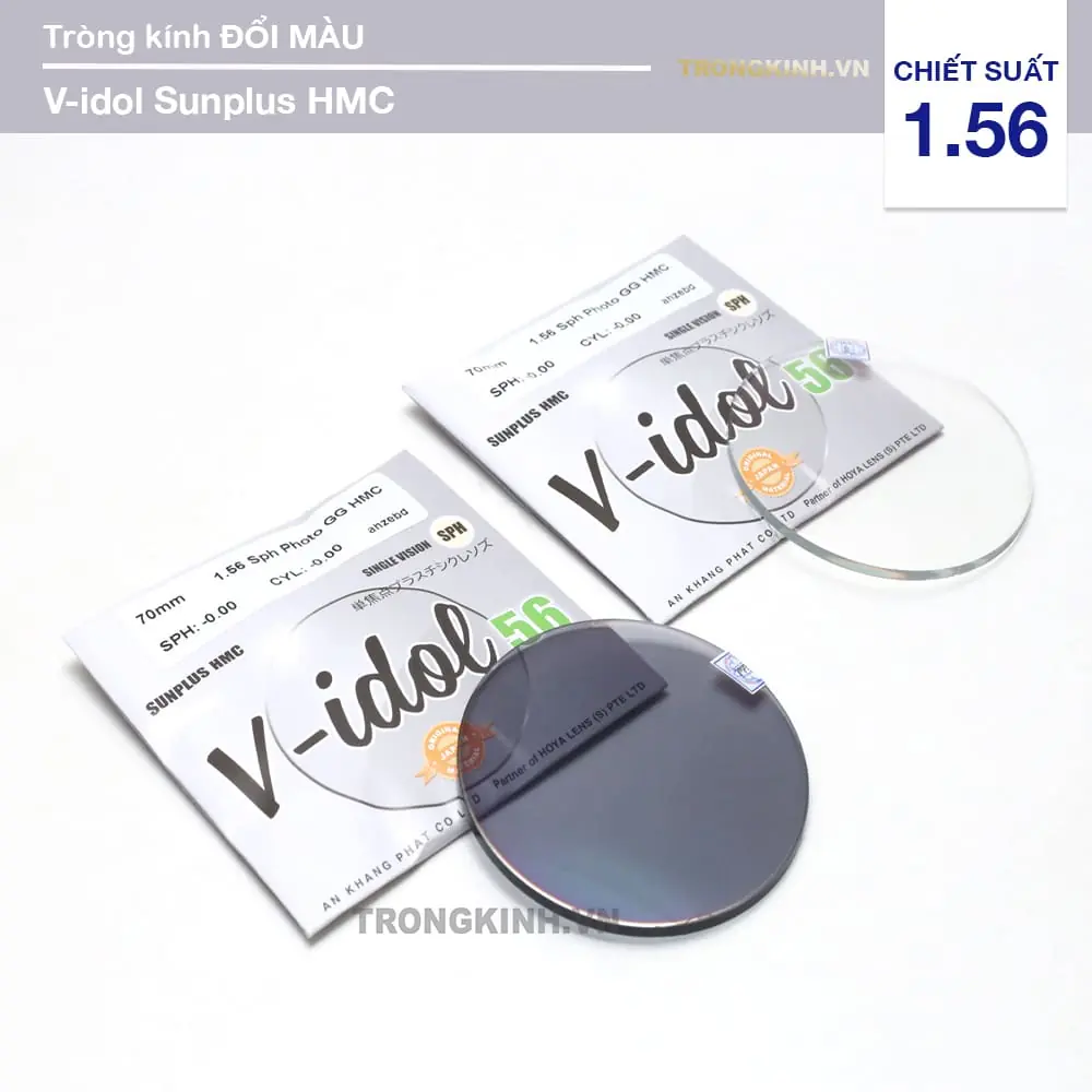 Tròng Kính Đổi Màu Nhật Bản Giá Rẻ V-Idol Sunplus 1.56