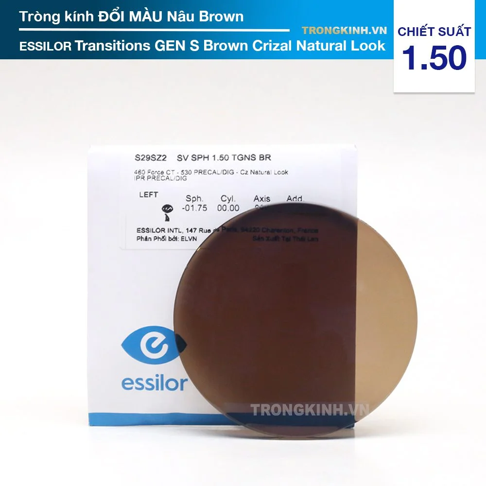 Tròng kính Đổi màu nâu Essilor Transitions Gen S Crizal Natural Look