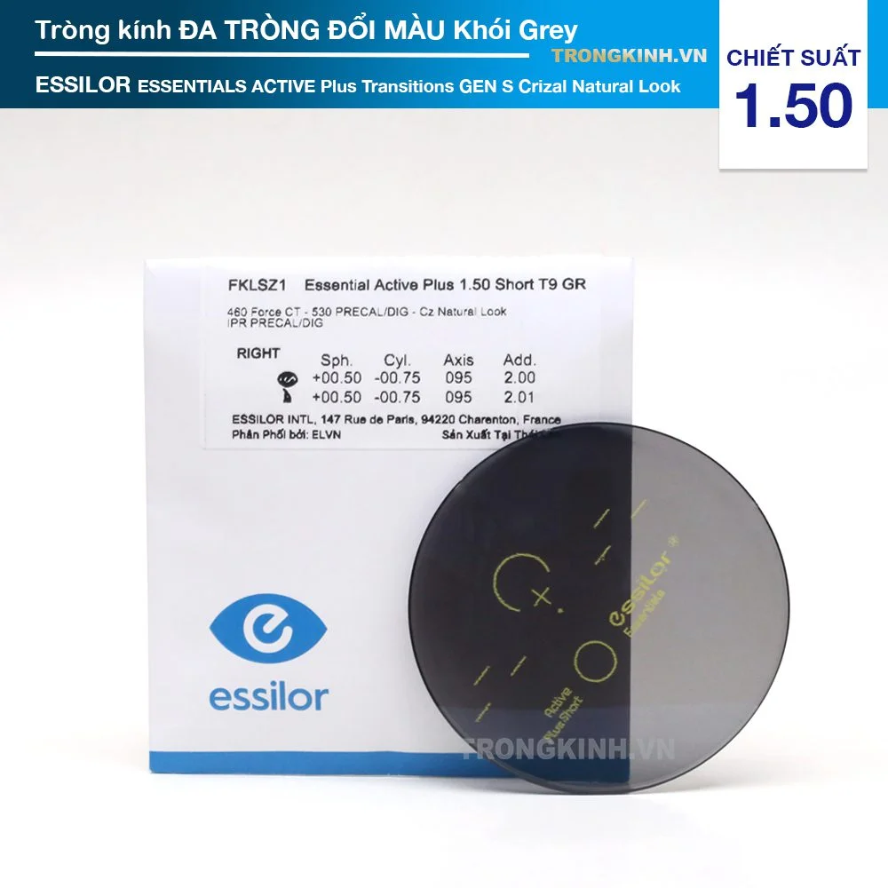 Tròng kính Đa tròng Đổi màu Essilor Essentials Active Plus Transitions Gen S Crizal Natural Look