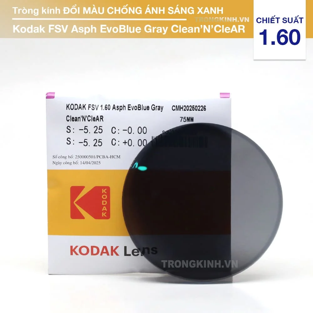 Tròng Kính Mỏng Đổi Màu Chống Ánh Sáng Xanh Kodak EvoBlue Lens 1.60