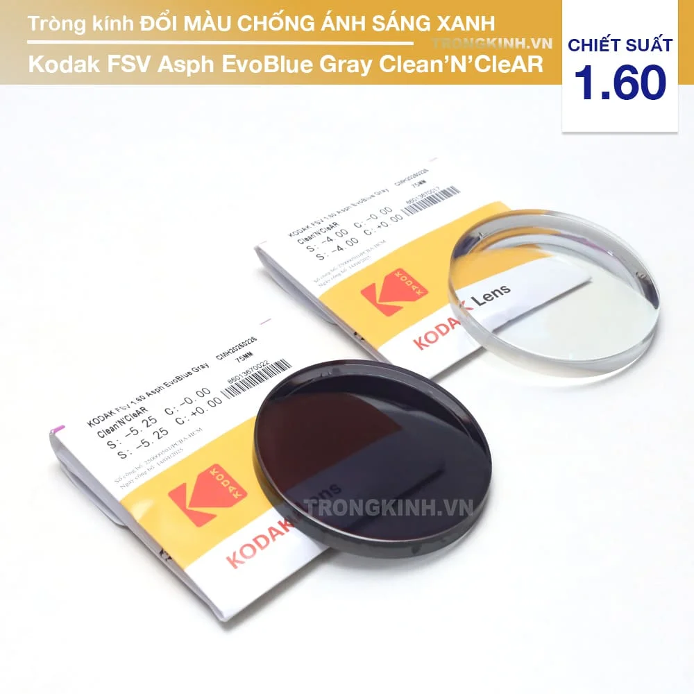 Tròng Kính Mỏng Đổi Màu Chống Ánh Sáng Xanh Kodak EvoBlue Lens 1.60