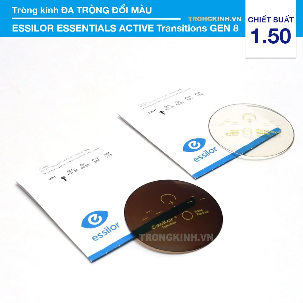 Tròng kính Đa tròng Đổi màu Essilor Essentials Active Transitions Gen 8 Brown