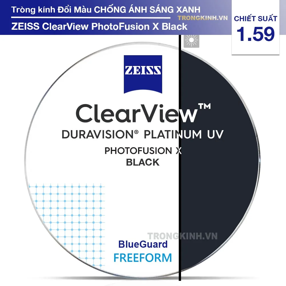 Tròng kính Chống bể Đổi Màu Đen Zeiss PhotoFusion X Black 1.59