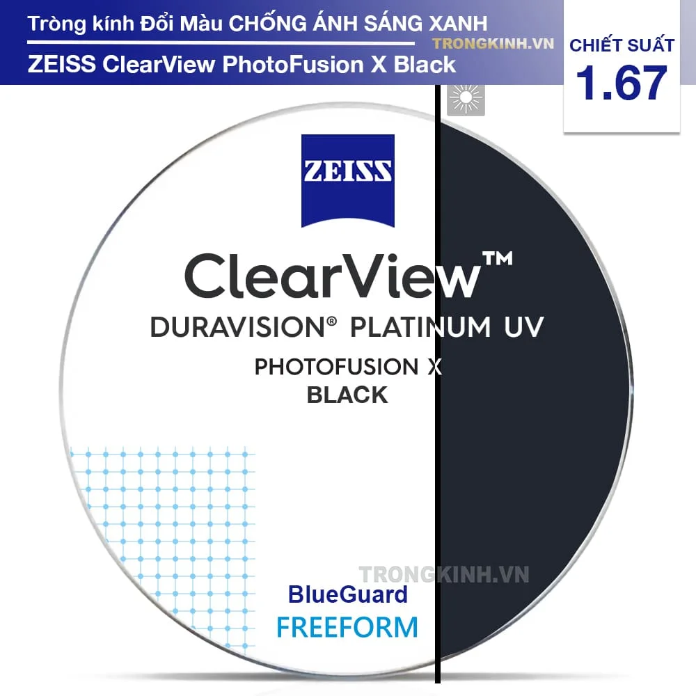 Tròng kính Siêu mỏng Đổi Màu Đen Zeiss PhotoFusion X Black 1.67