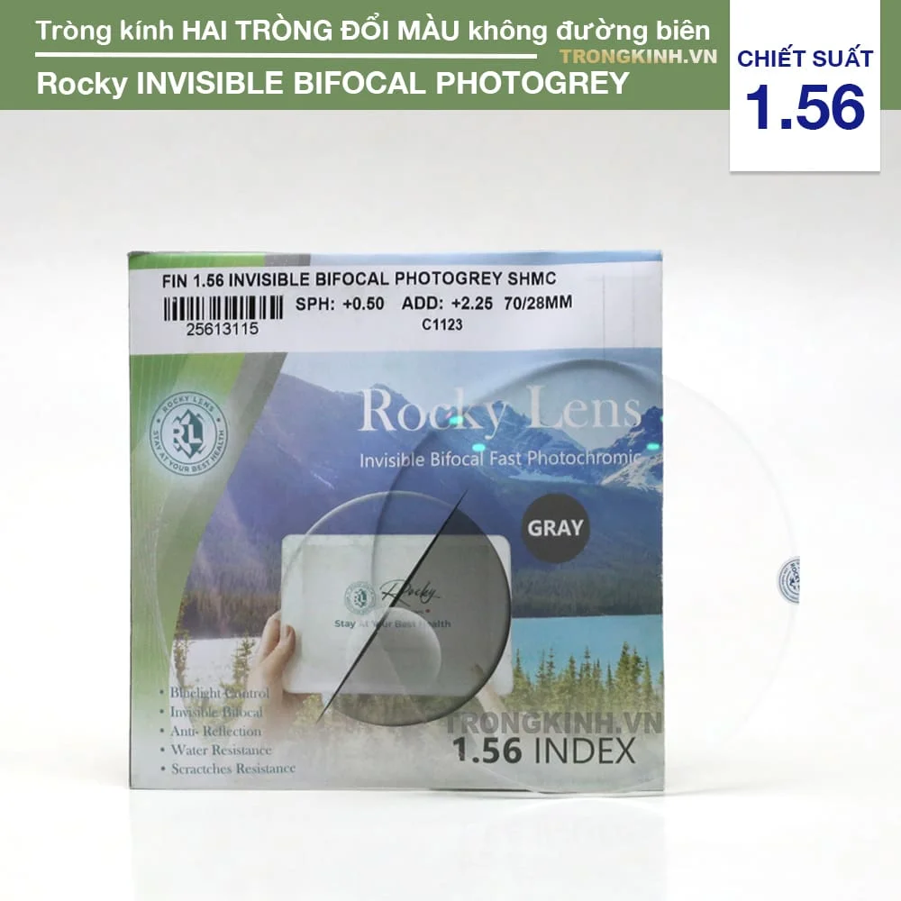 Tròng kính Hai Tròng Đổi màu Rocky Invisible Bifocal Photogrey - Thiết kế không đường biên