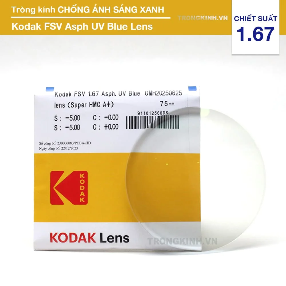 Tròng Kính Của Mỹ Chống Ánh Sáng Xanh Kodak UVBlue Lens 1.67