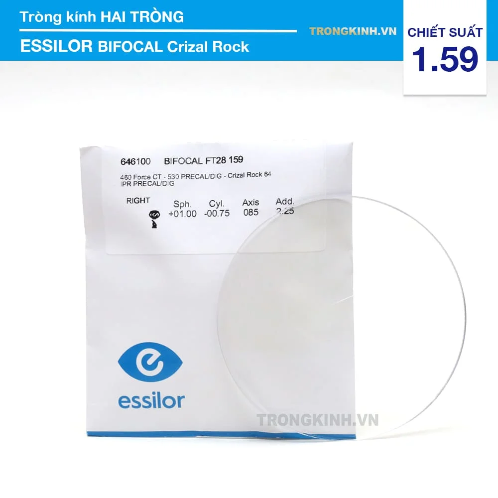 Tròng kính Hai Tròng của Pháp Essilor Bifocal Crizal Rock 1.59