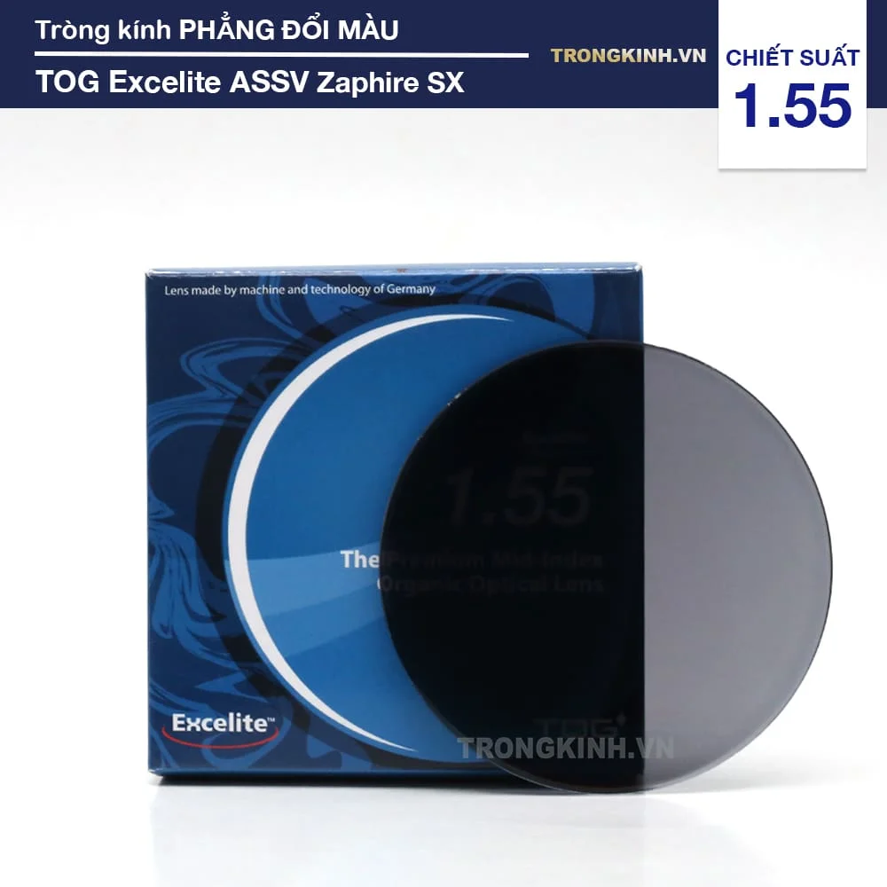 Tròng kính Phẳng Đổi Màu Excelite ASSV 1.55 UV400 Zaphire SX
