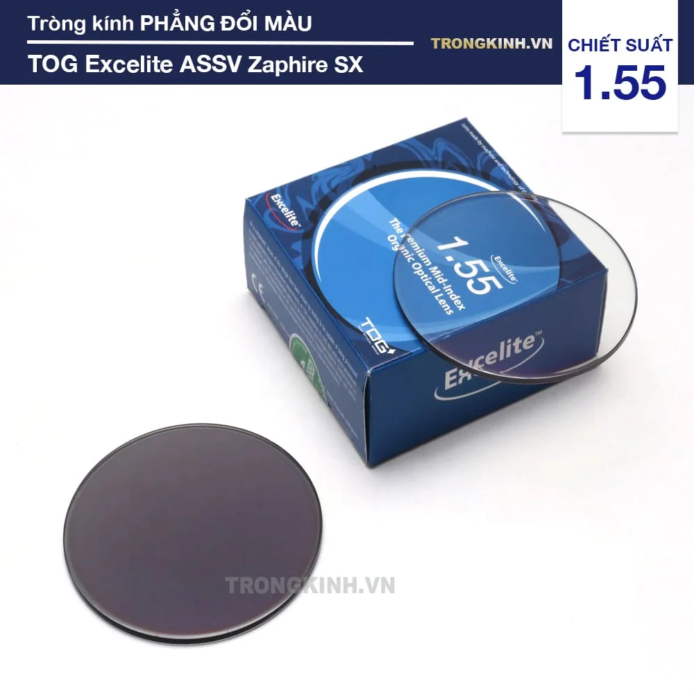 Tròng kính Phẳng Đổi Màu Excelite ASSV 1.55 UV400 Zaphire SX