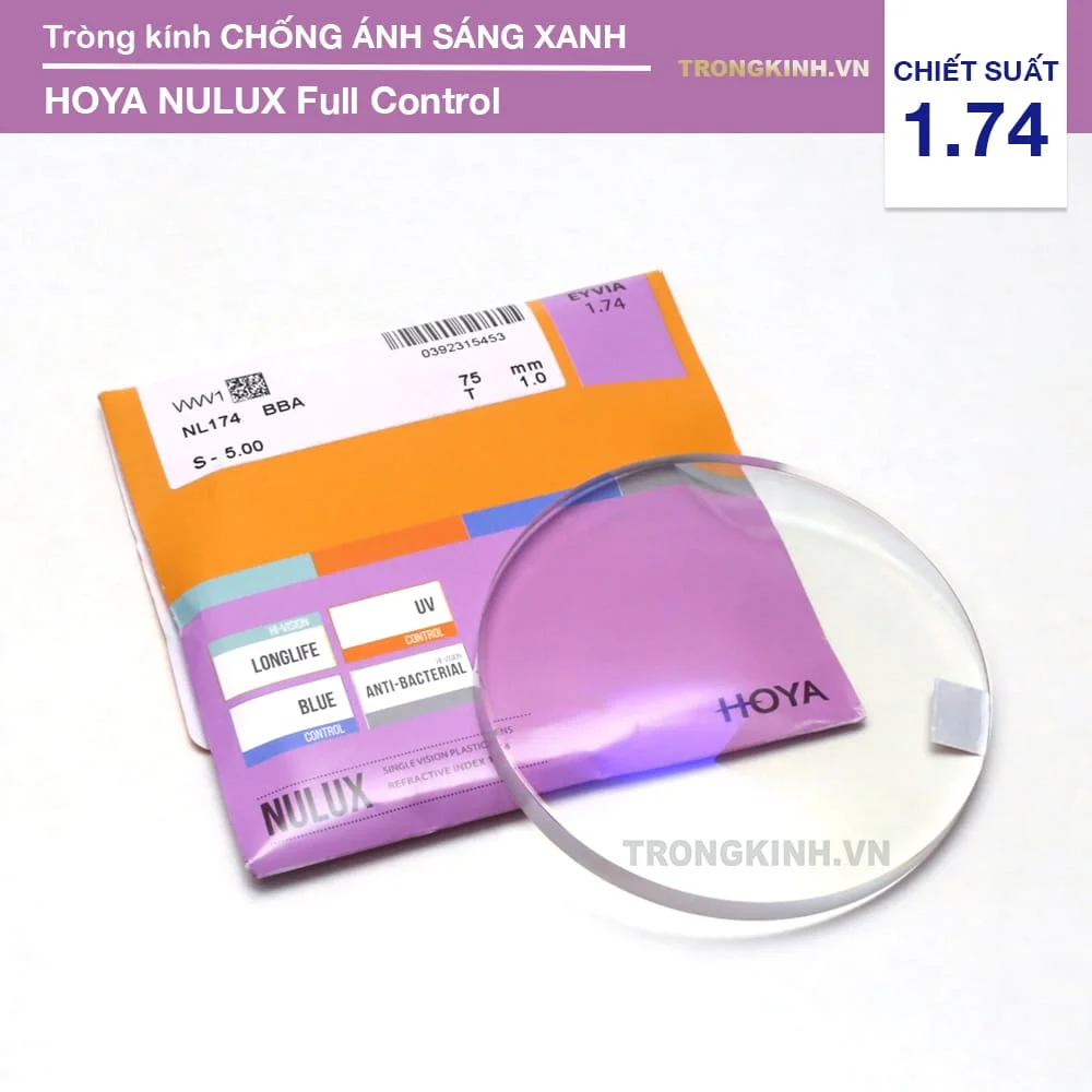 Tròng Kính Siêu Mỏng Chống Ánh Sáng Xanh Nulux Full Control Hoya 1.74