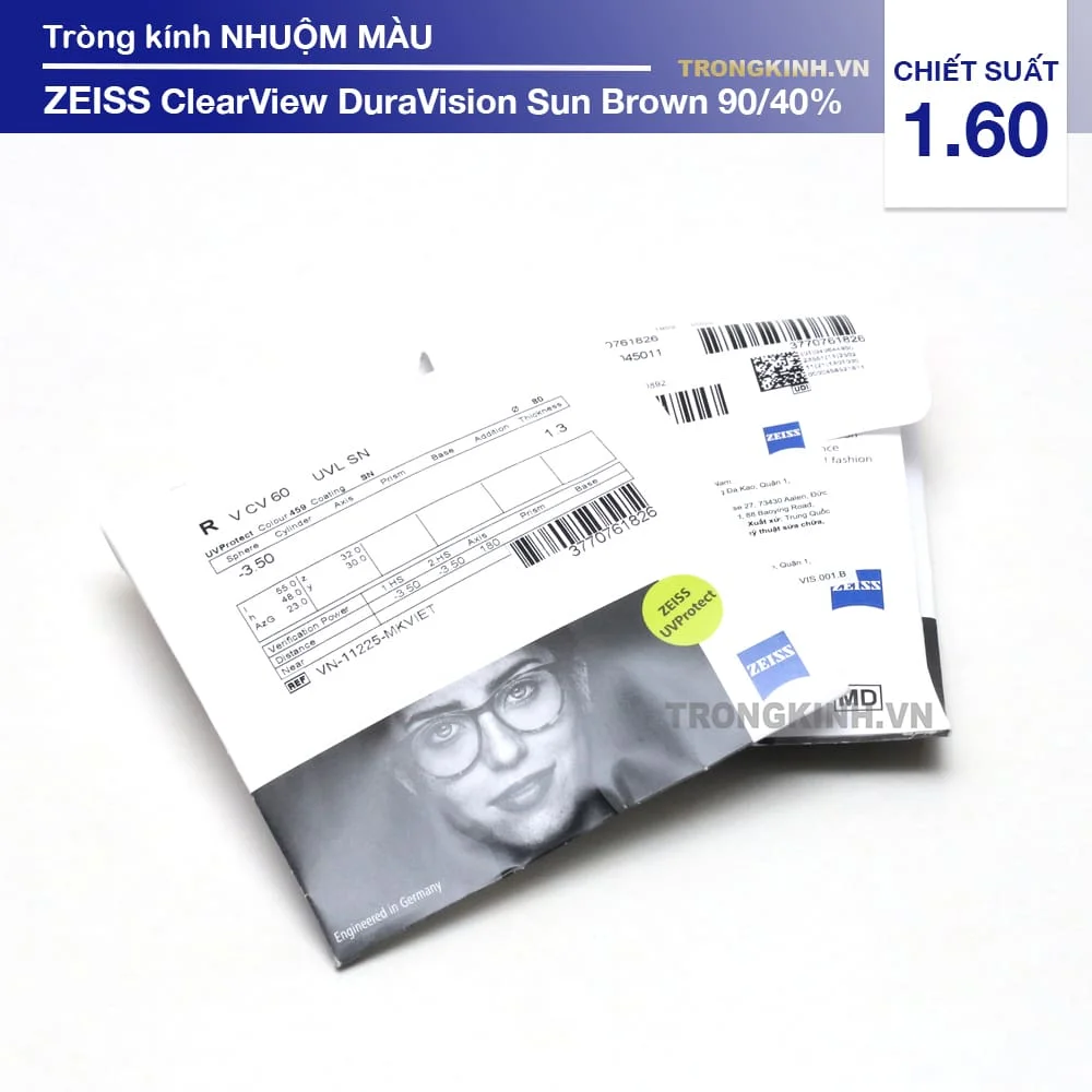 Tròng kính Nhuộm màu của Đức ZEISS ClearView Duravision Sun