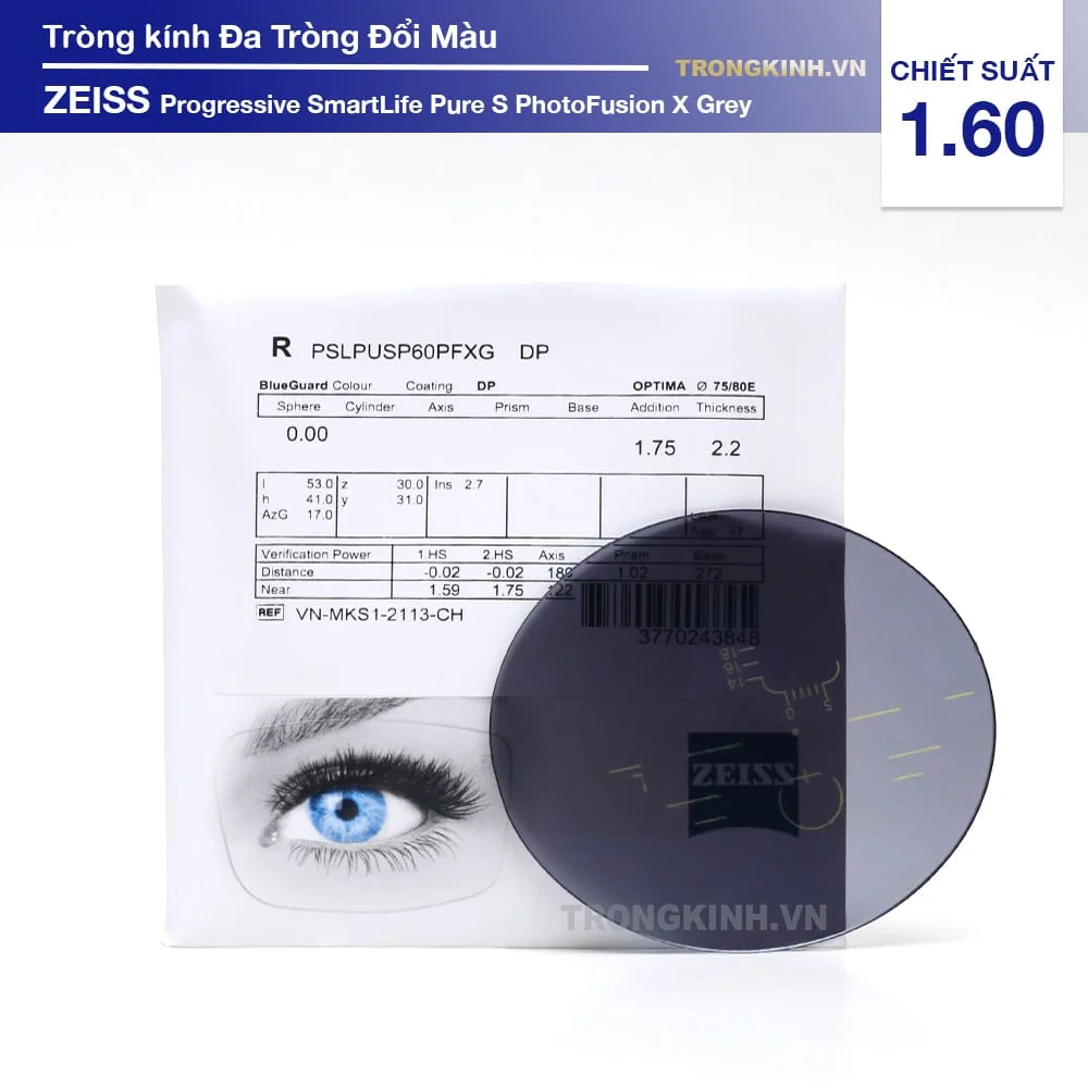 Tròng kính Đa Tròng Đổi Màu ZEISS SmartLife Pure PhotoFusion X Grey