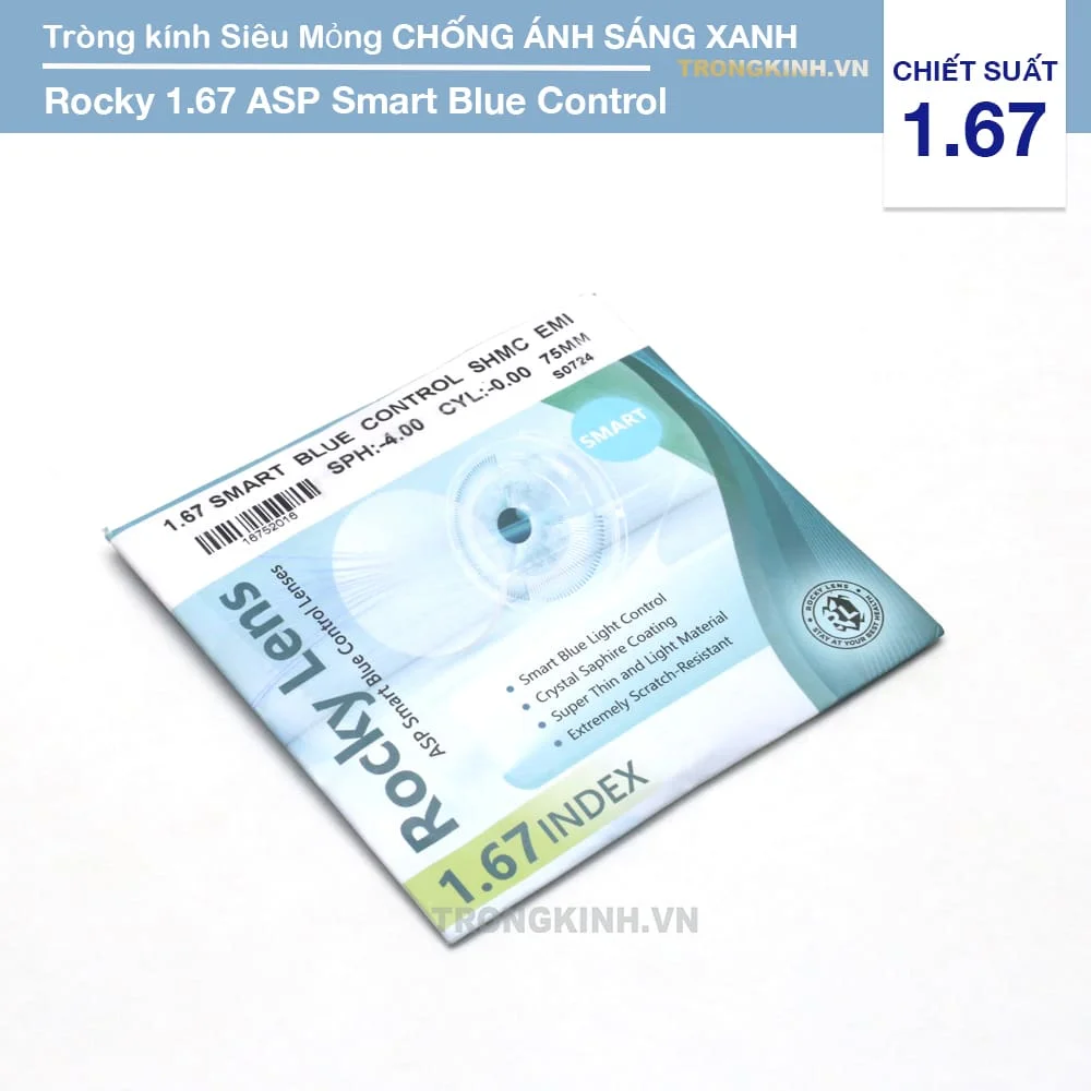 Tròng kính Chống Ánh Sáng Xanh Rocky Smart Blue Control 1.67