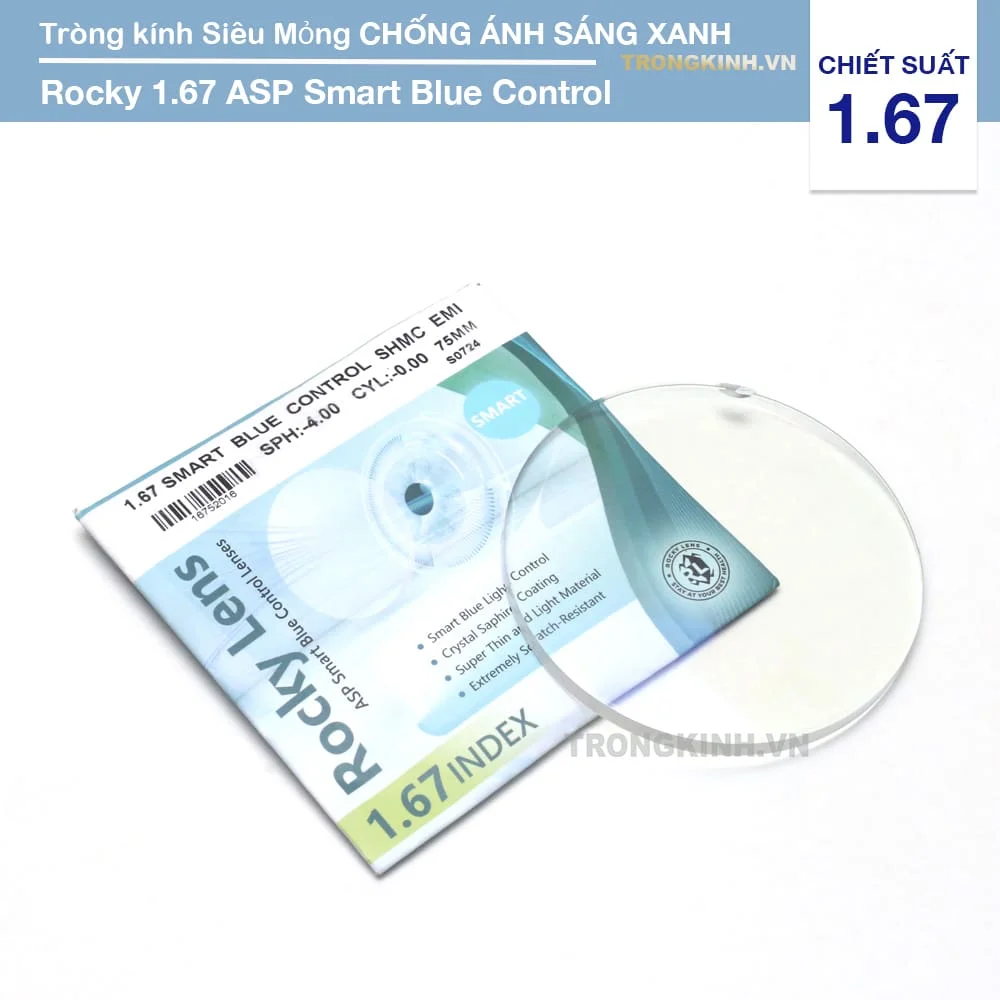 Tròng kính Chống Ánh Sáng Xanh Rocky Smart Blue Control 1.67