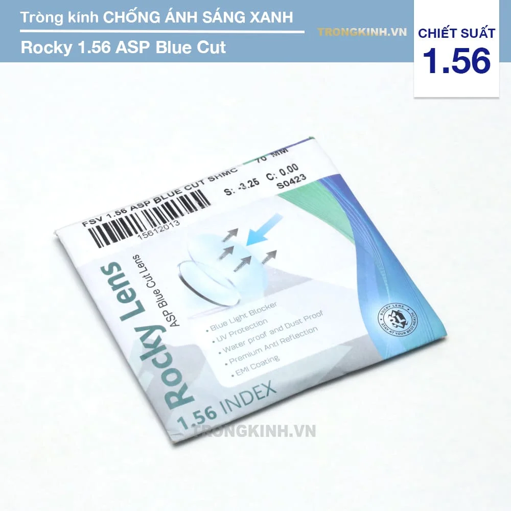 Tròng kính Chống Ánh Sáng Xanh Rocky 1.56 ASP Bluecut SHMC