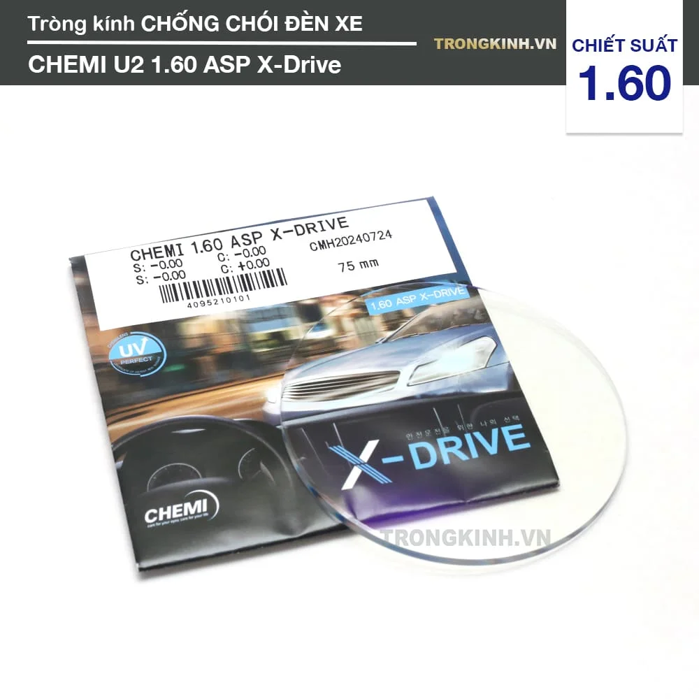 Tròng kính Chống Chói Đèn Xe Chemi U2 1.60 ASP X-Drive