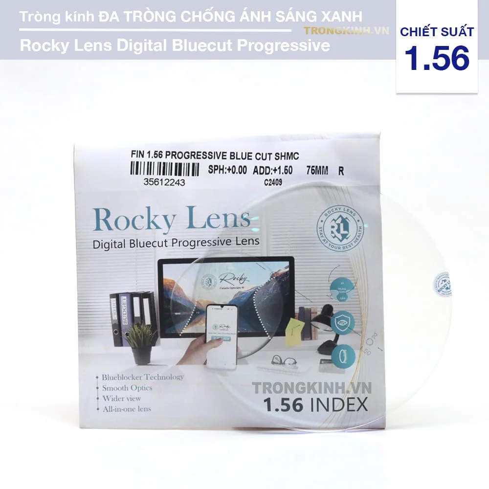 Tròng kính Đa Tròng Cắt Ánh Sáng Xanh Rocky Digital Bluecut Progressive
