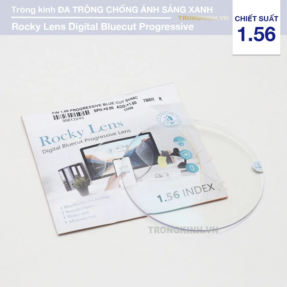 Tròng kính Đa Tròng Cắt Ánh Sáng Xanh Rocky Digital Bluecut Progressive