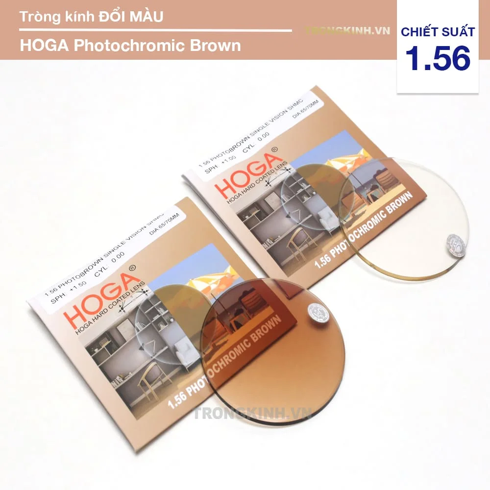 Tròng kính Đổi Màu Nâu Trà Hoga Photochromic Brown giá rẻ chất lượng Nhật Bản