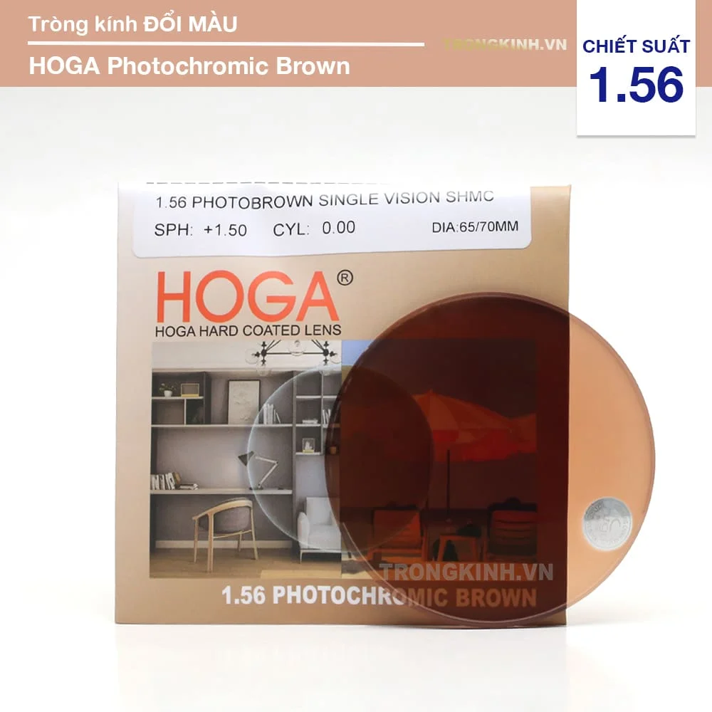 Tròng kính Đổi Màu Nâu Trà Hoga Photochromic Brown giá rẻ chất lượng Nhật Bản