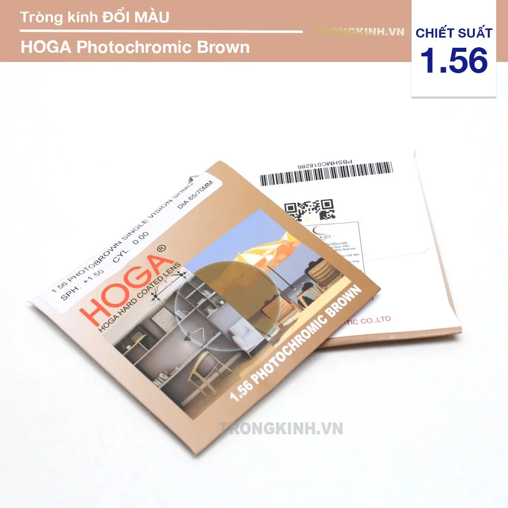 Tròng kính Đổi Màu Nâu Trà Hoga Photochromic Brown giá rẻ chất lượng Nhật Bản