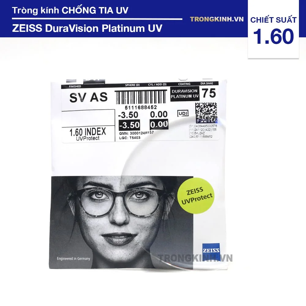 Tròng kính mỏng Chống Tia UV Zeiss DuraVision Platinum UV 1.60