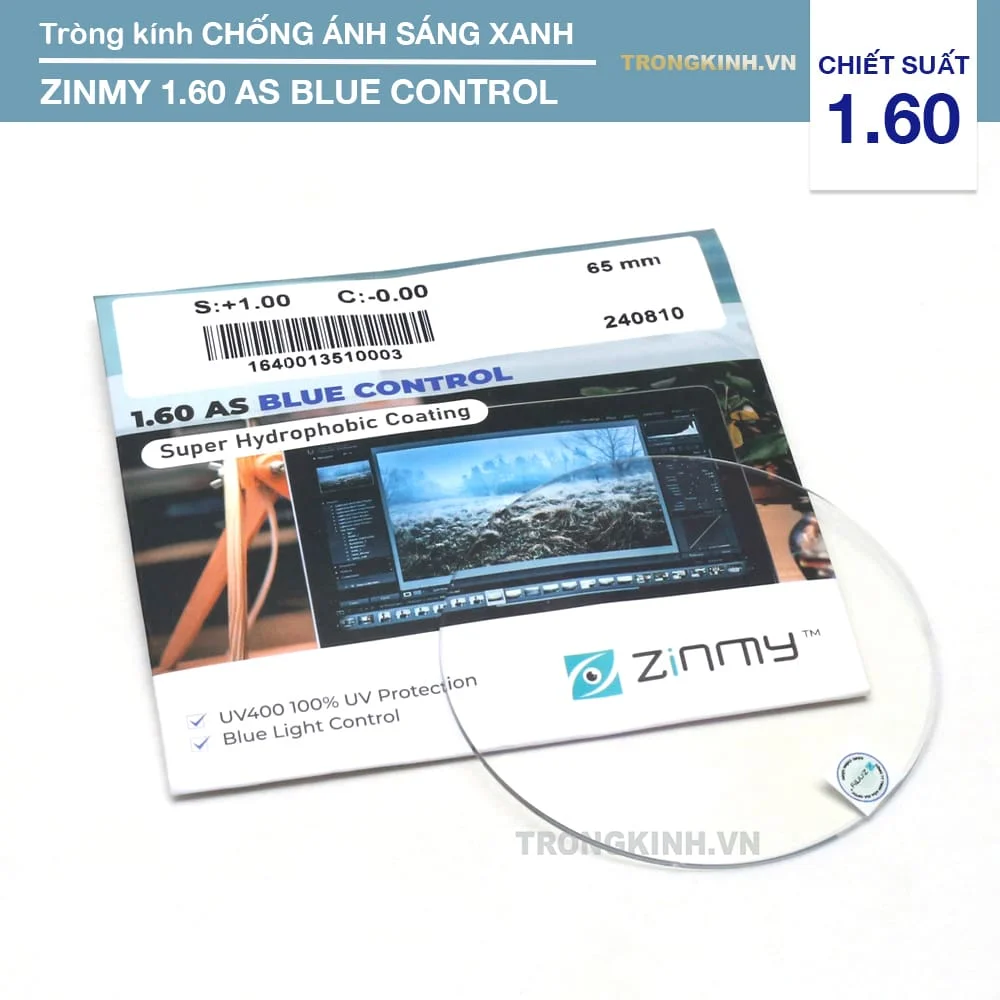 Tròng Kính Chống Ánh Sáng Xanh Giá Rẻ ZINMY 1.60 AS Blue Control