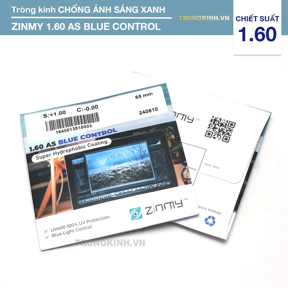 Tròng Kính Chống Ánh Sáng Xanh Giá Rẻ ZINMY 1.60 AS Blue Control