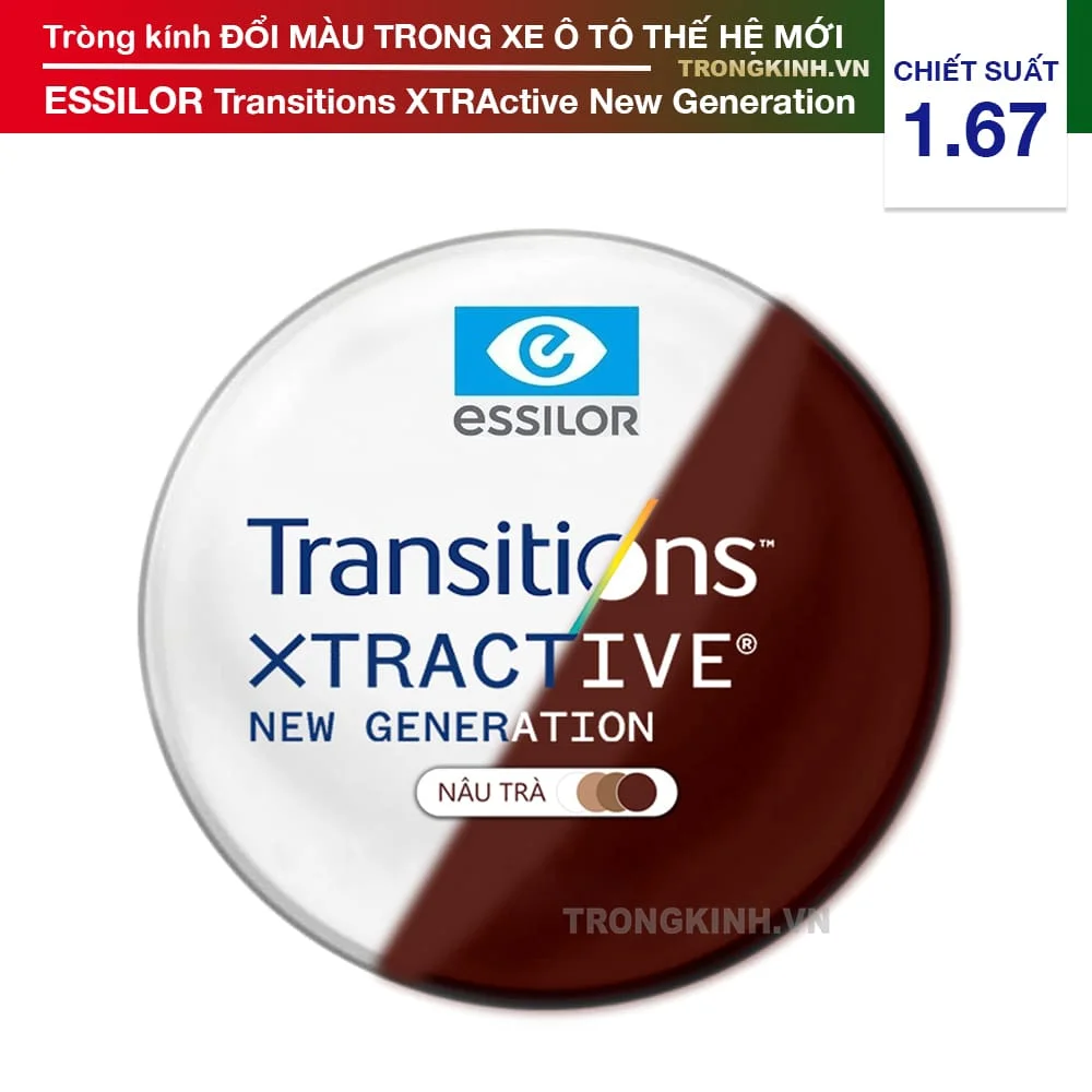 Tròng kính siêu mỏng Đổi Màu Nâu Trà Essilor Transitions XTRActive New Generation Brown 1.67