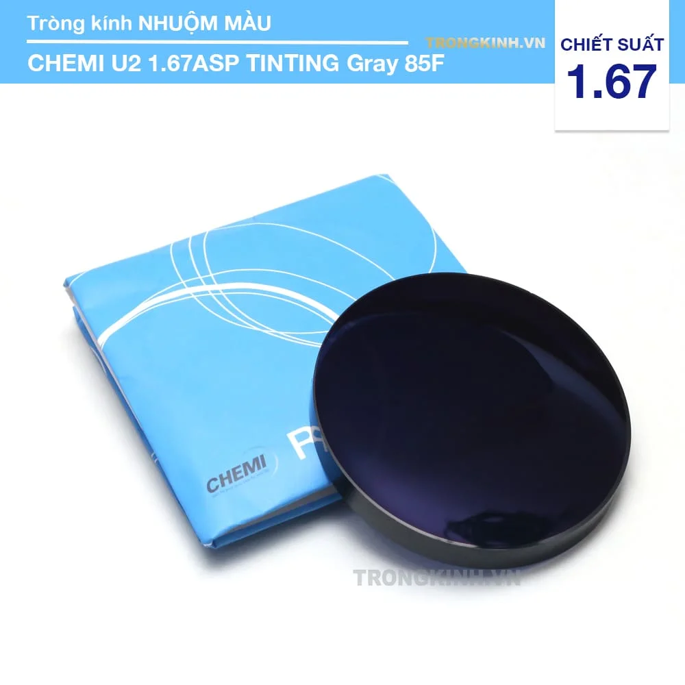 Tròng kính cận Nhuộm Màu Mát Chemi U2 1.67SP TINTING Gray 85F