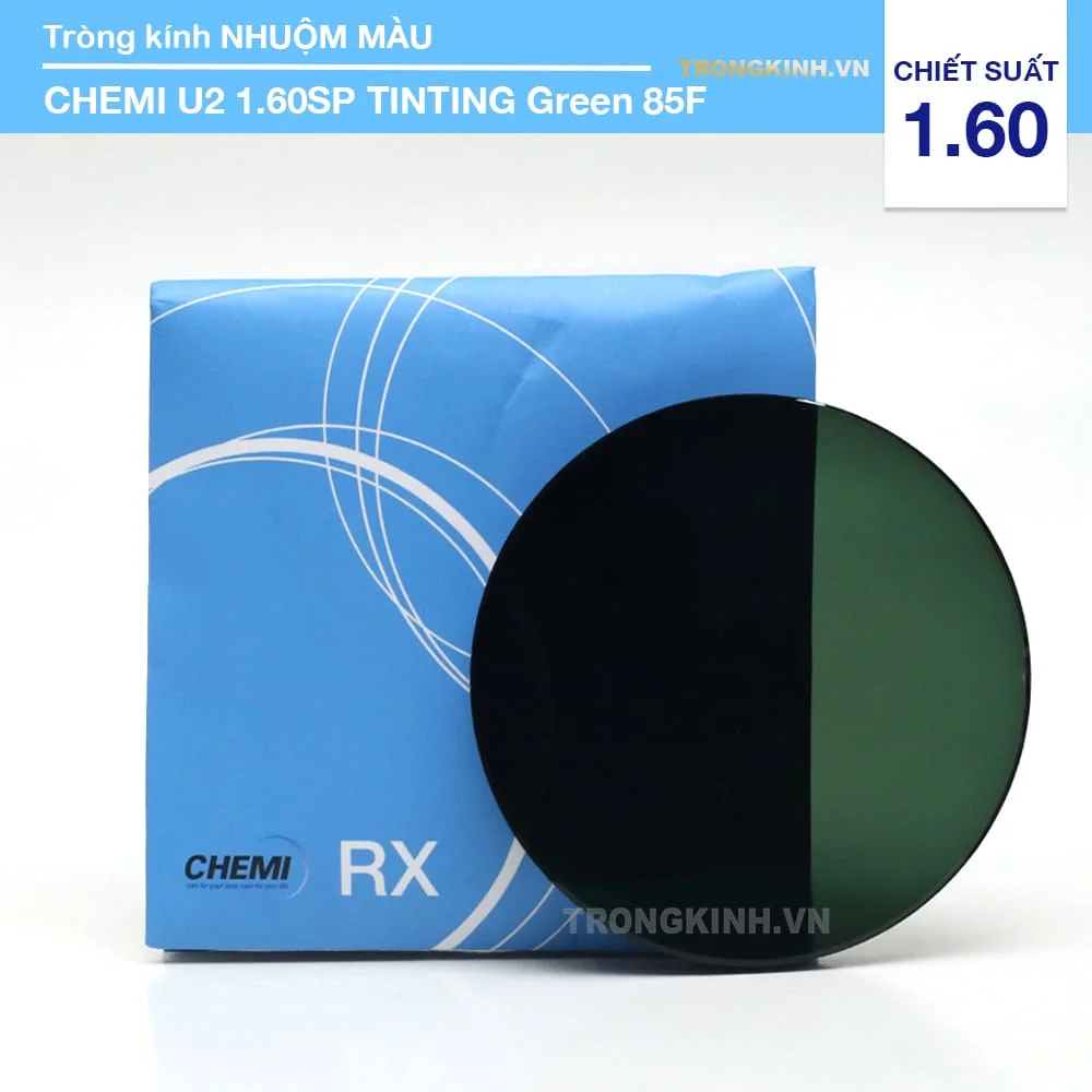 Tròng kính Nhuộm Màu Chemi U2 1.60SP TINTING Green 85F