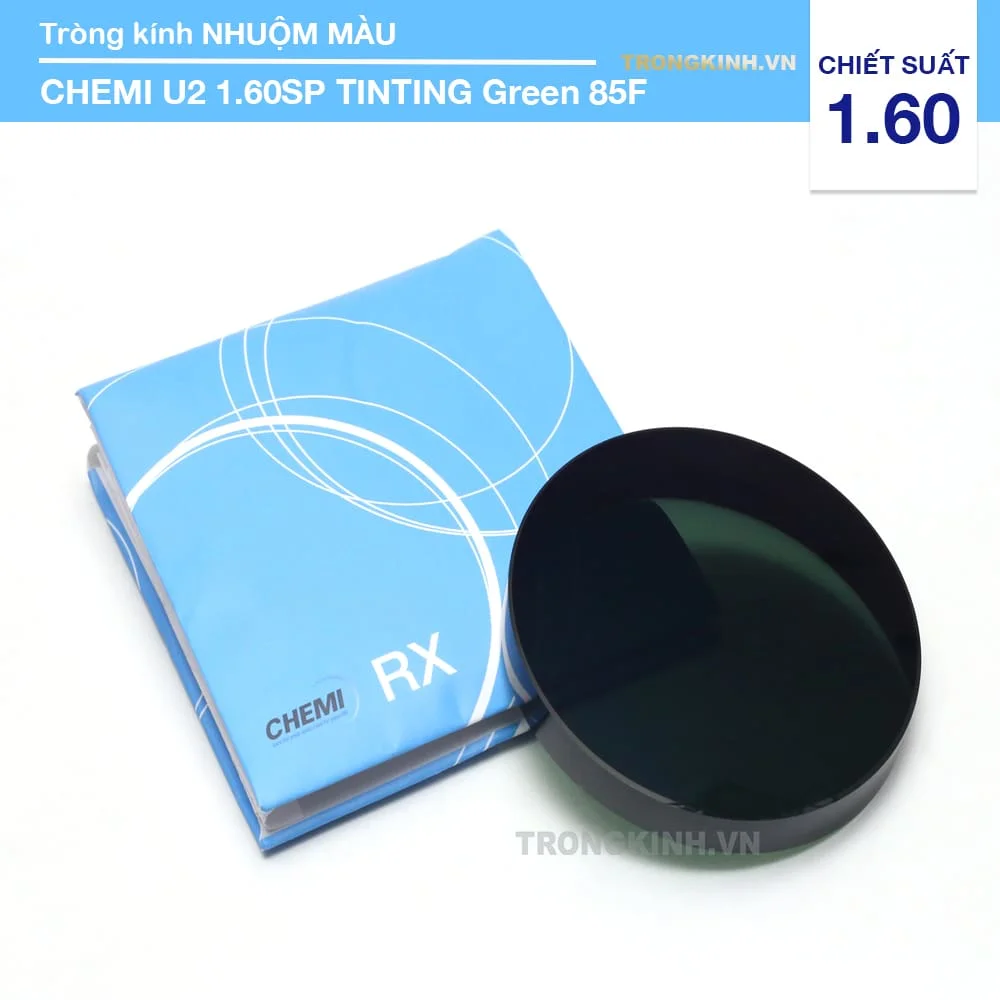 Tròng kính Nhuộm Màu Chemi U2 1.60SP TINTING Green 85F
