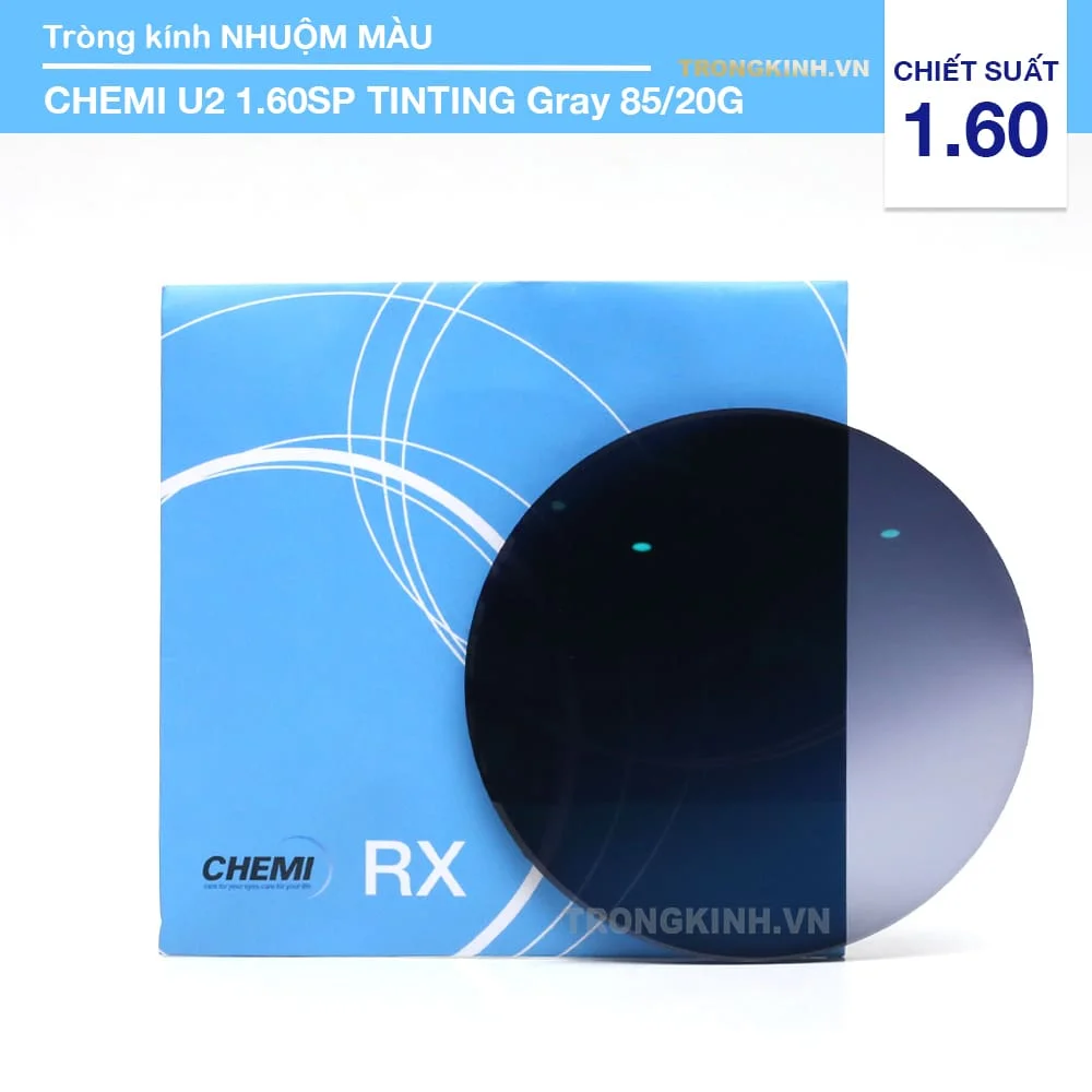 Tròng kính Râm Cận Chemi U2 1.60SP TINTING Gray 85/20G