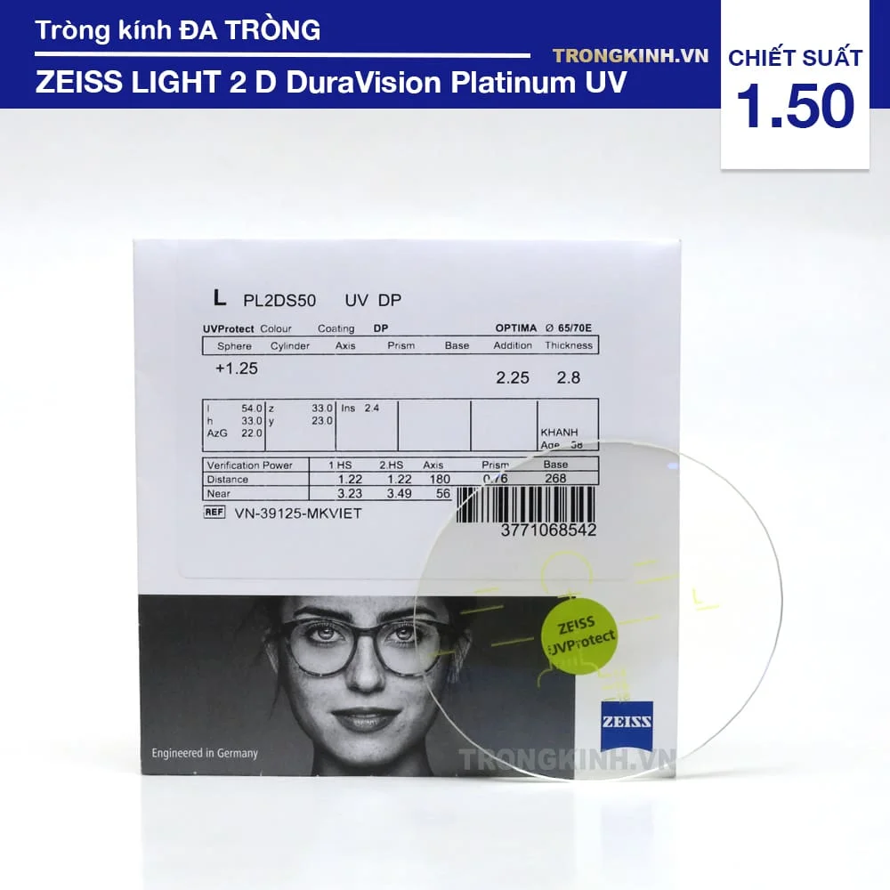 Tròng kính Đa Tròng của Đức ZEISS Progressive Light 2 D DuraVision Platinum UV