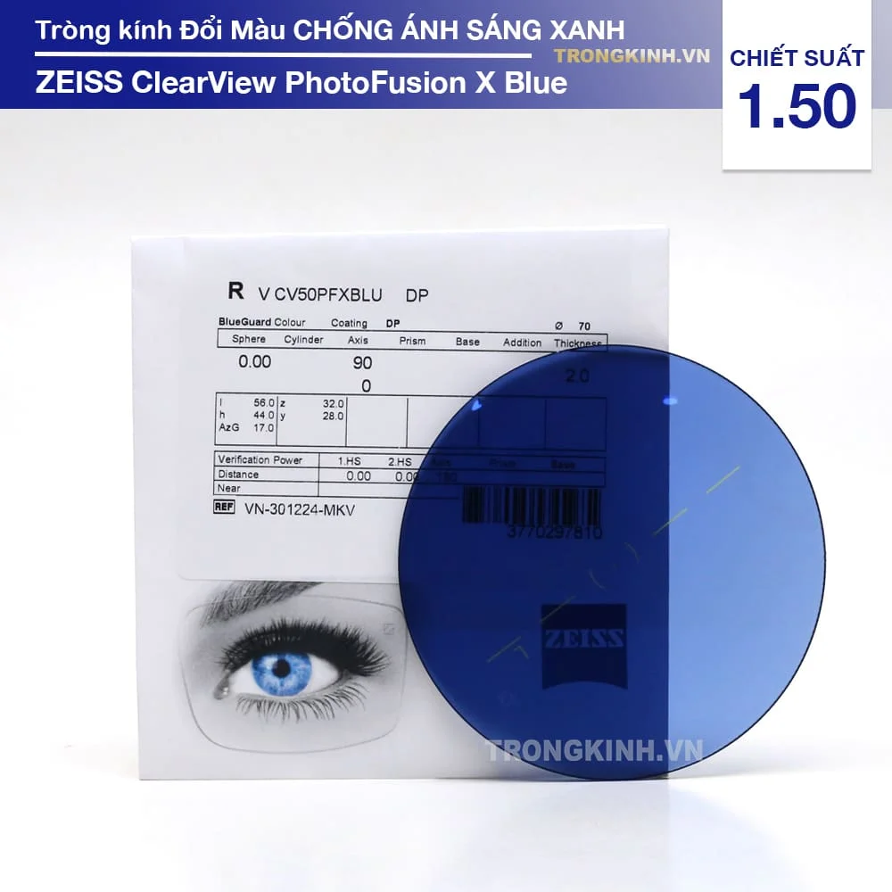 Tròng kính Đổi Màu Chống Ánh Sáng Xanh Zeiss PhotoFusion X Blue