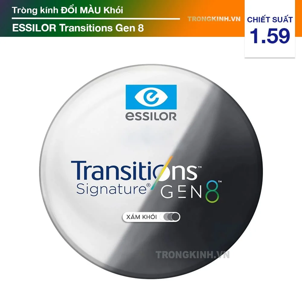 Tròng kính Đổi Màu Khói Chống Bể Essilor Transitions Gen 8 Grey 1.59 AS Airwear