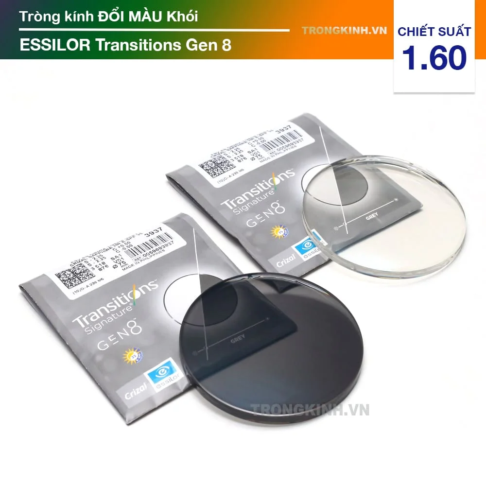 Tròng kính mỏng Đổi Màu Khói Essilor Transitions Gen 8 Grey 1.60