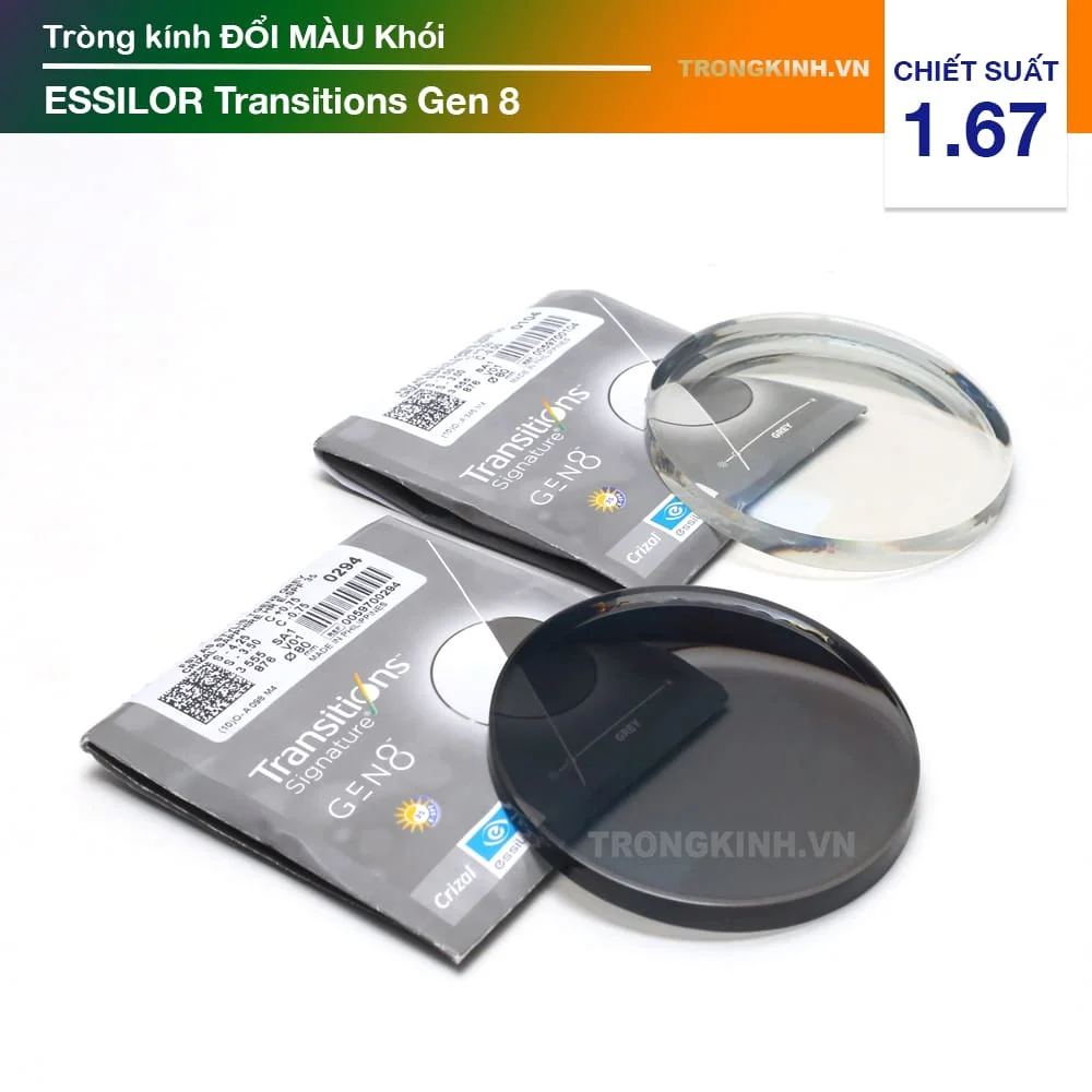 Tròng kính siêu mỏng Đổi Màu Khói Essilor Transitions Gen 8 Grey 1.67