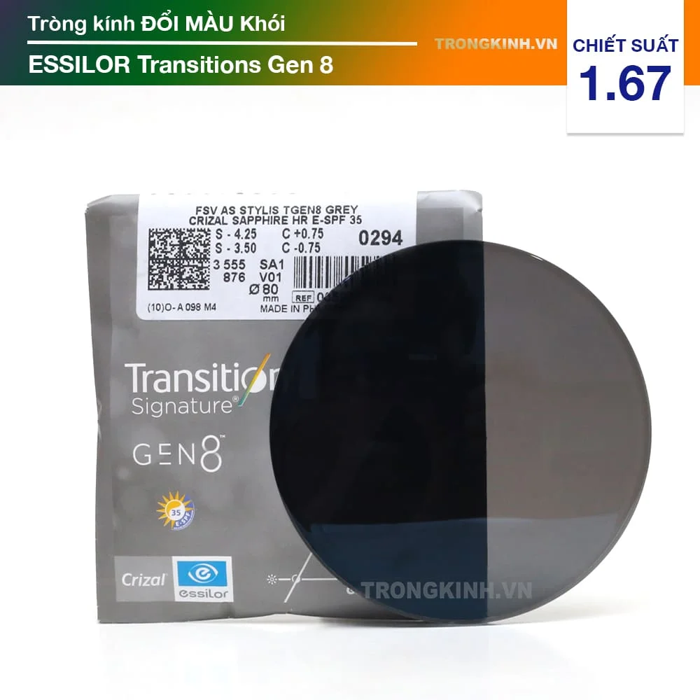Tròng kính siêu mỏng Đổi Màu Khói Essilor Transitions Gen 8 Grey 1.67