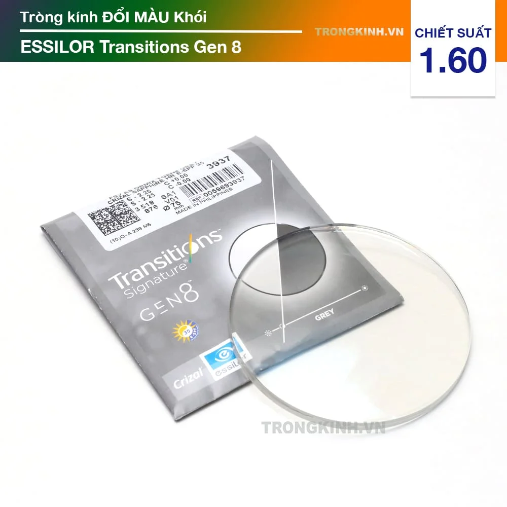 Tròng kính mỏng Đổi Màu Khói Essilor Transitions Gen 8 Grey 1.60