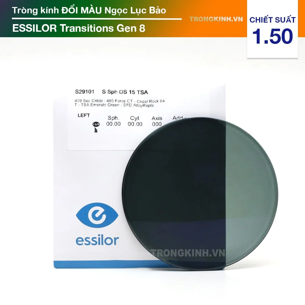 Tròng kính Đổi Màu Ngọc Lục Bảo Essilor Transitions Gen 8 Emerald