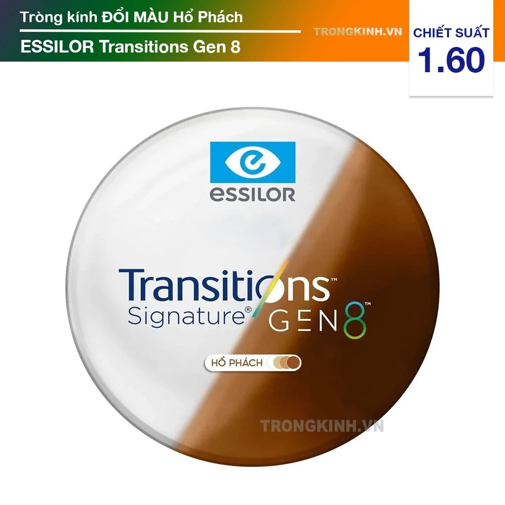 Tròng kính mỏng Đổi Màu Hổ Phách Essilor Transitions Gen 8 Amber 1.60