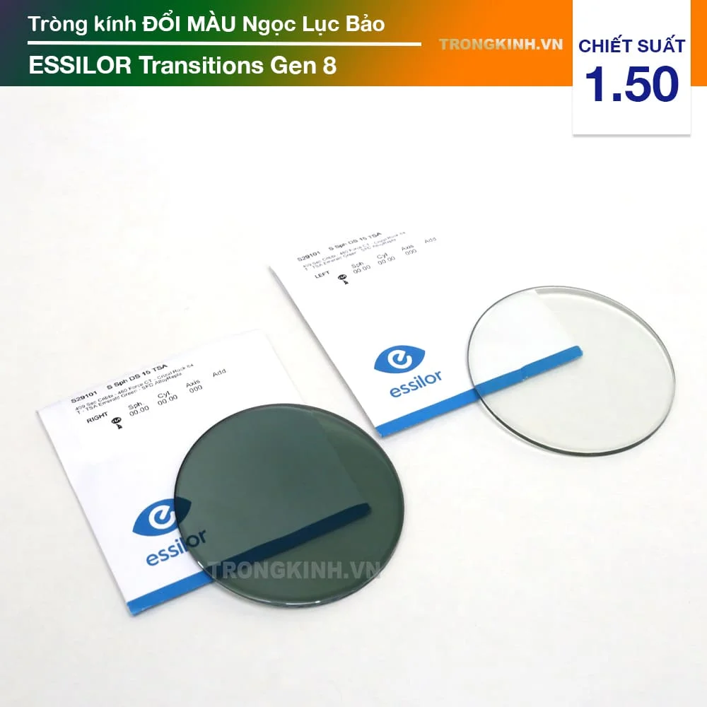 Tròng kính Đổi Màu Ngọc Lục Bảo Essilor Transitions Gen 8 Emerald