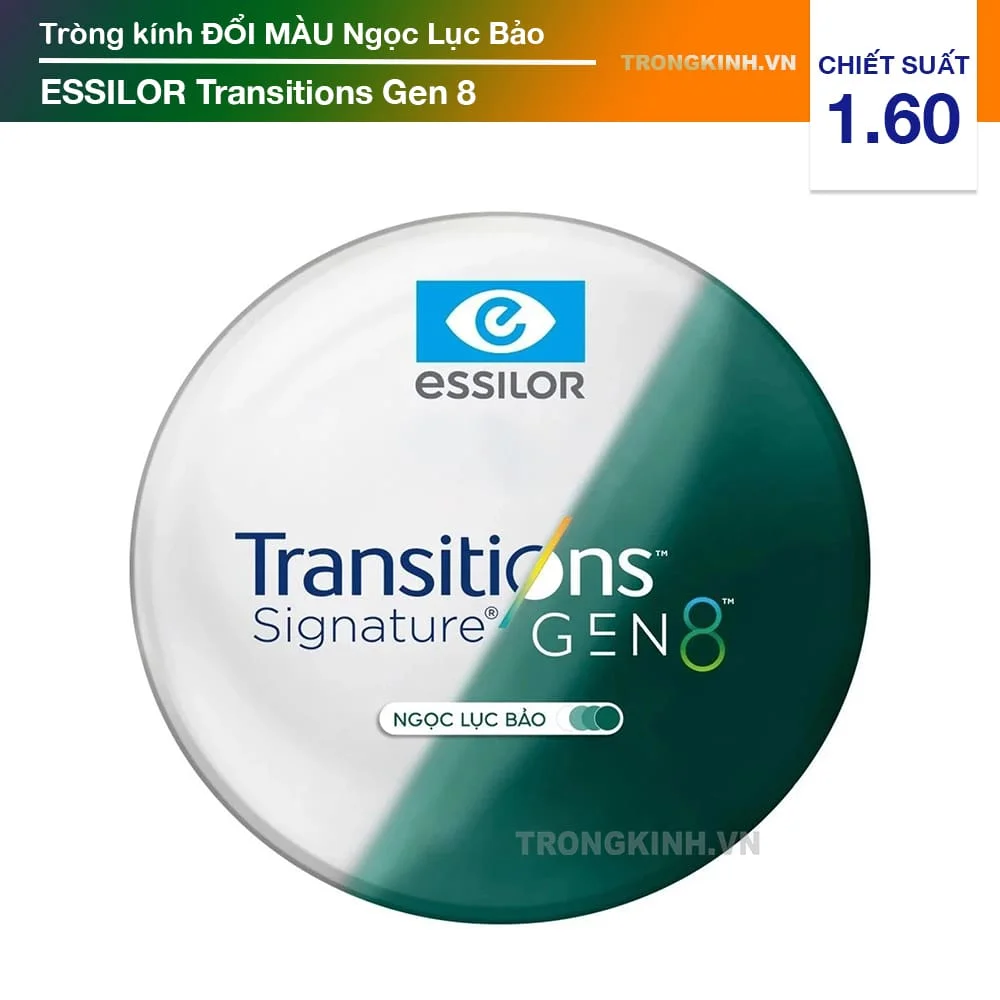 Tròng kính mỏng Đổi Màu Ngọc Lục Bảo Essilor Transitions Gen 8 Emerald 1.60