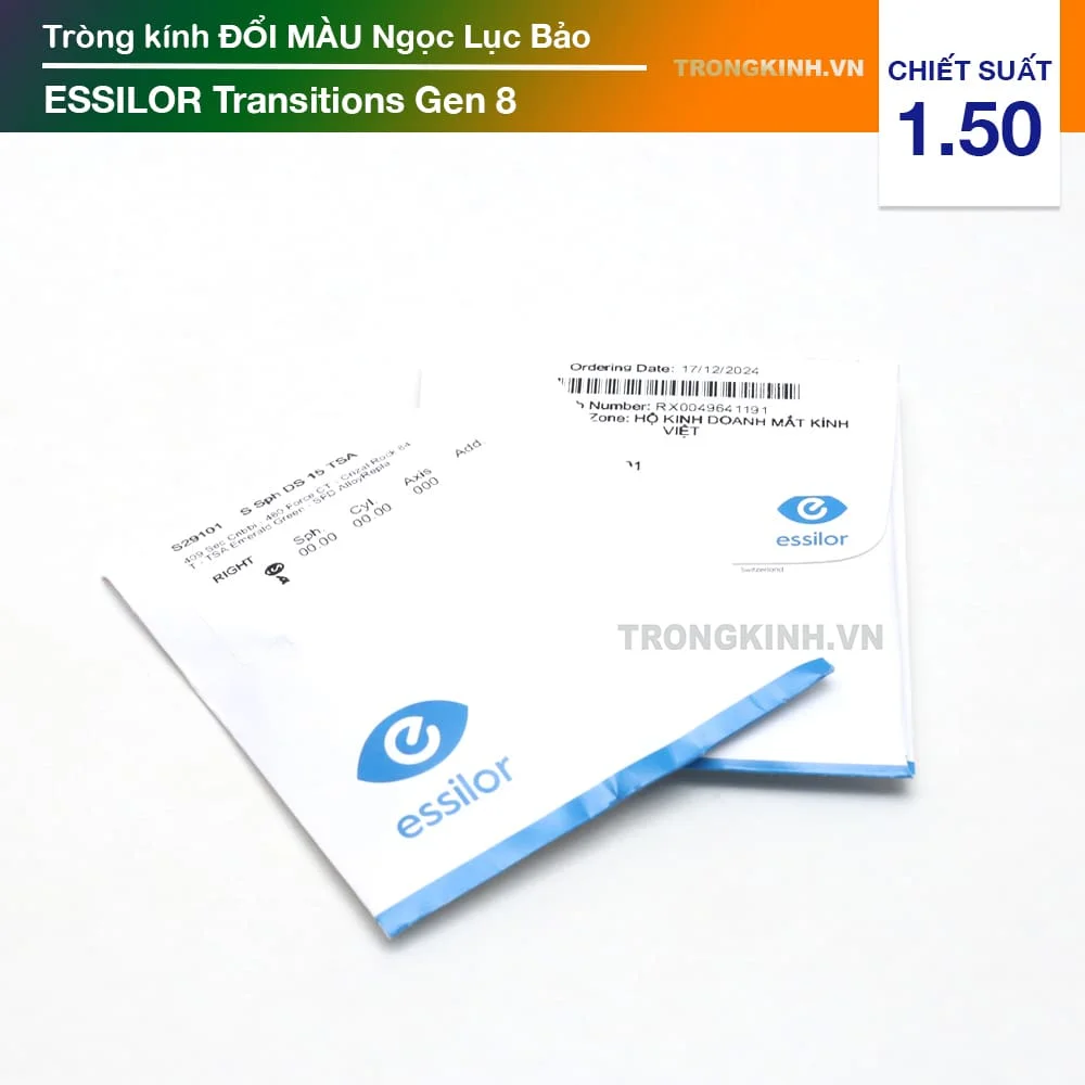 Tròng kính Đổi Màu Ngọc Lục Bảo Essilor Transitions Gen 8 Emerald