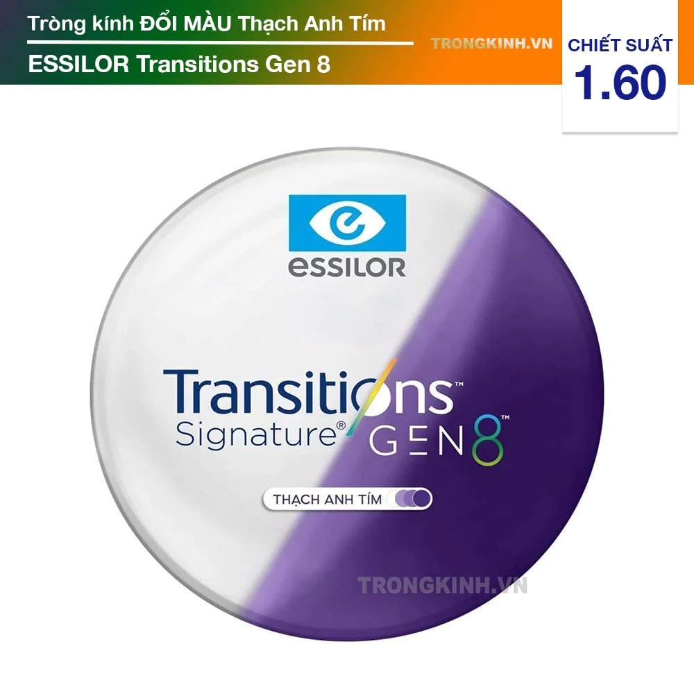 Tròng kính mỏng Đổi Màu Thạch Anh Tím Essilor Transitions Gen 8 Amethyst Purple 1.60