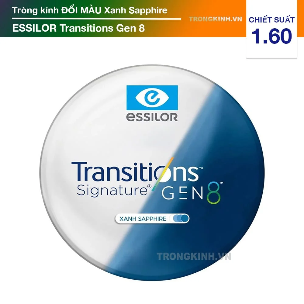 Tròng kính mỏng Đổi Màu Xanh Biển Essilor Transitions Gen 8 Sapphire 1.60