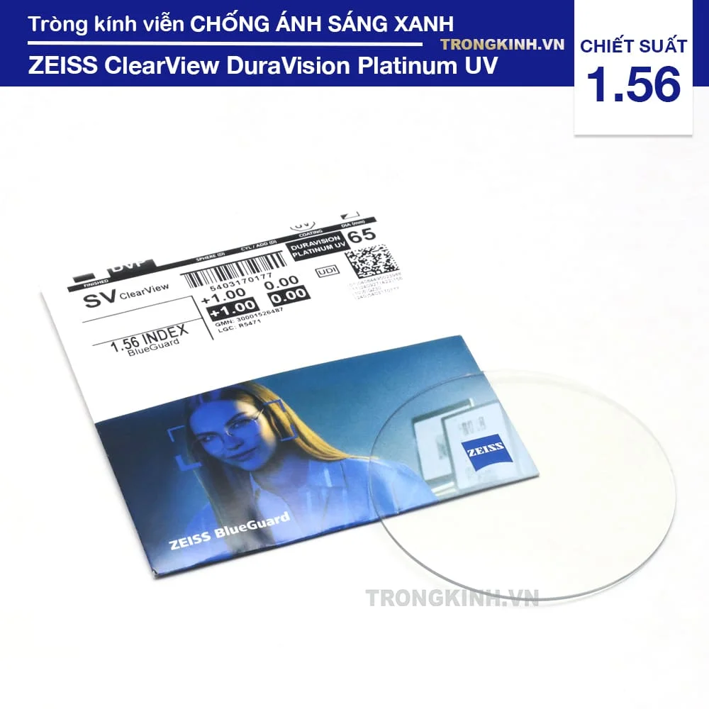 Tròng kính nhìn gần xem điện thoại, đọc sách Zeiss ClearView DuraVision Platinum UV - Chống ánh sáng xanh