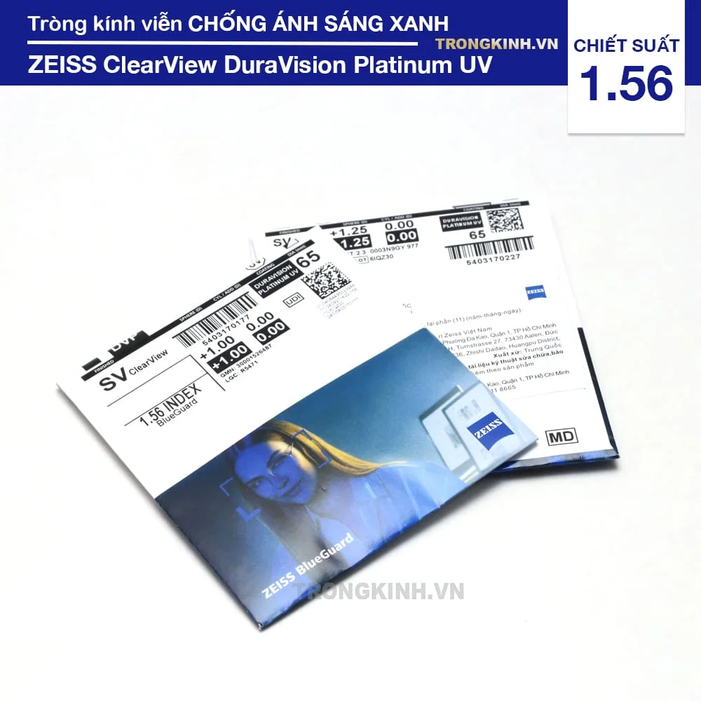 Tròng kính Chống Ánh Sáng Xanh bán chạy của Đức Zeiss ClearView DuraVision Platinum UV